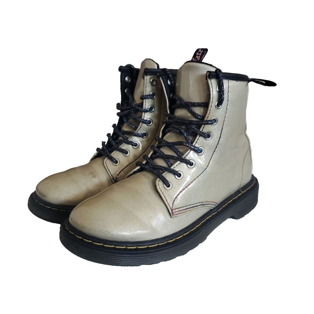 Dr. Martens Kids 1460 J Iridescent Silver Rainbow Glitter Boots Size 2 EU Sz 33